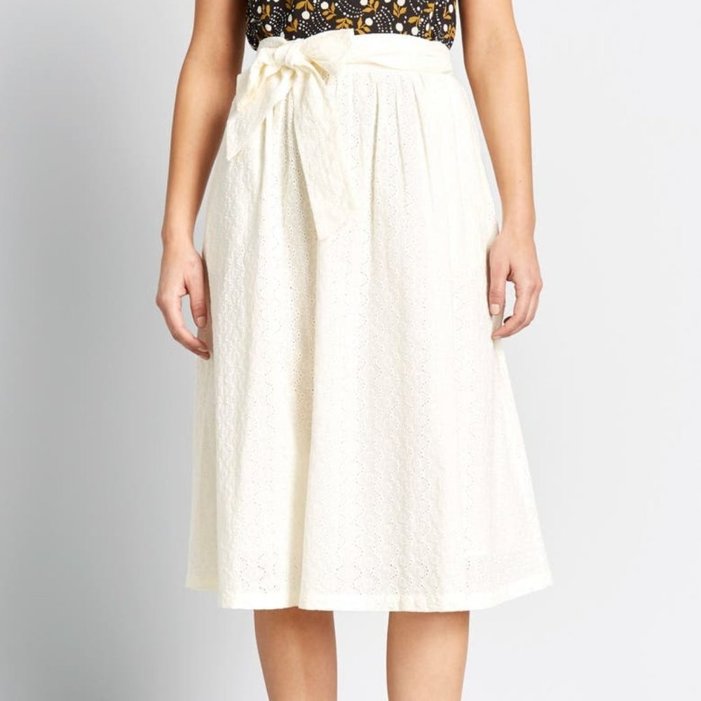 Modcloth Sash Tie Midi Skirt White 1X